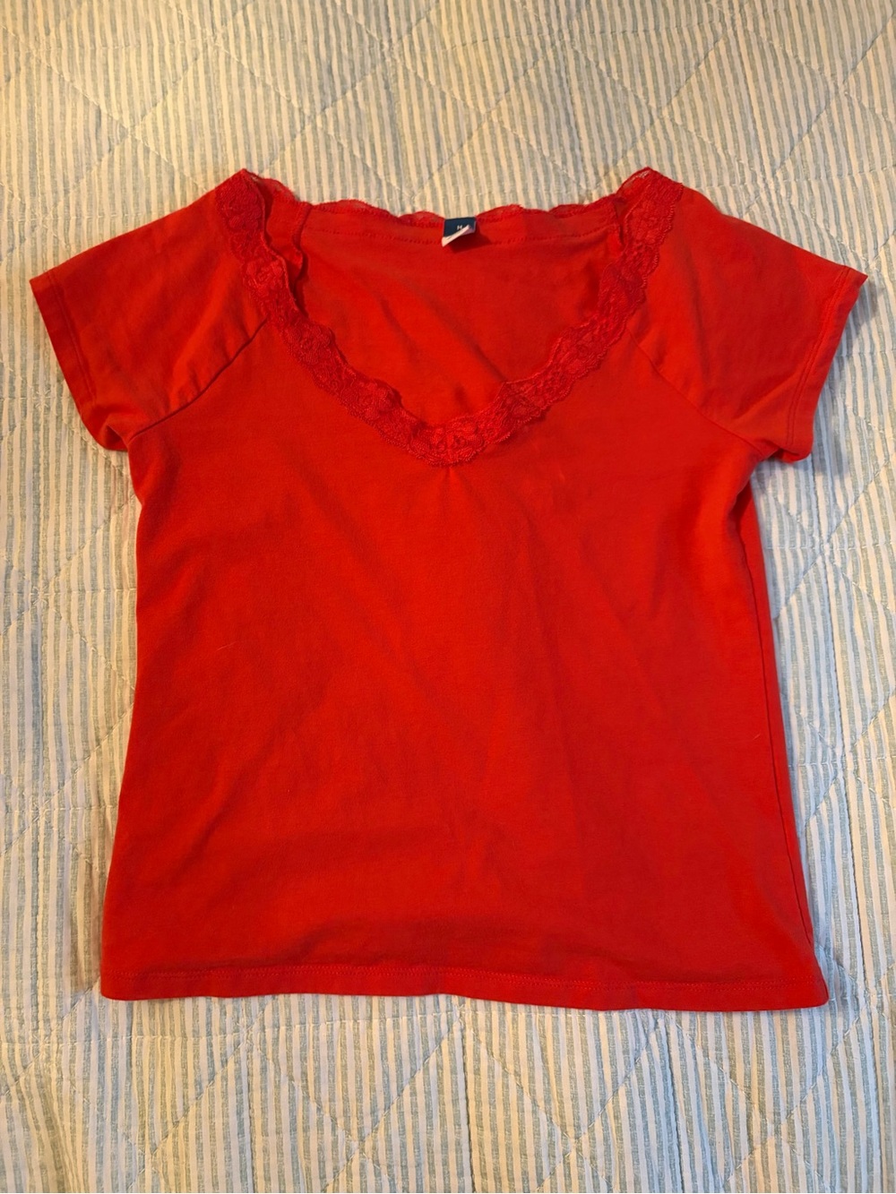 Red V-Neck Lace Trim Top